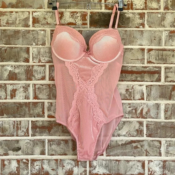 Rachel Roy Pink Molded Cup Underwire Lace Teddy - Picture 1 of 11